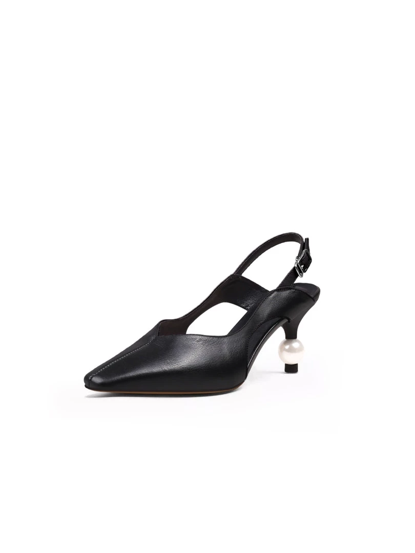 Jady Rose JadyRose | Pearl Kitten Heel Leather Slingback Black 4 Jady Rose JadyRose | Pearl Kitten Heel Leather Slingback Black