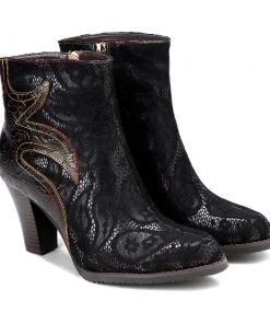 Fire Shape Cut Out Lace Covered Heel Boots Ankle Boots - Soffia Shoes