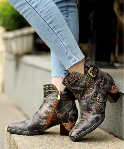 SOFFIA | Antique Prints With Metallic Stud Moto Boot