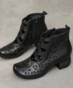 MLD Rumour Has It | Criss-Cross Upper Cut-Out Black Leather Boots NEW ARRIVALS