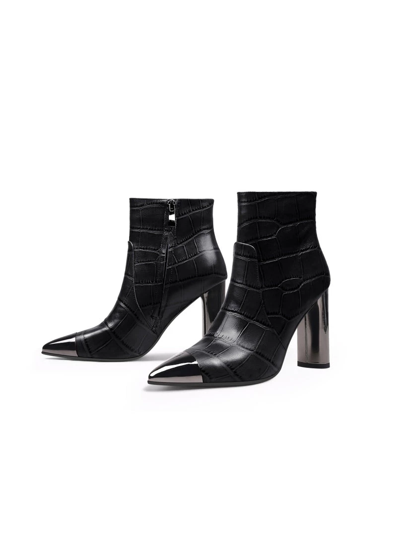 Jady Rose New In Shoes JadyRose | Black Amalee Croc-Embossed Leather Bootie 1 Jady Rose New In Shoes JadyRose | Black Amalee Croc-Embossed Leather Bootie