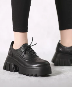 Jady Rose New In Shoes JadyRose | Vintage Black Leather Platform Oxford - Black