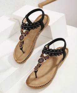 NEW ARRIVALS SIKETU | BLACK FLORAL-ACCENT RHINESTONE SANDAL