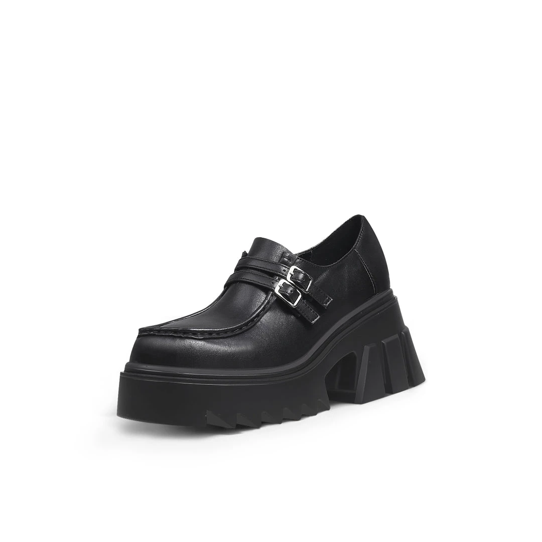 Jady Rose JadyRose | Chunky Heel Double-Buckle Loafer - Black 5 Jady Rose JadyRose | Chunky Heel Double-Buckle Loafer - Black