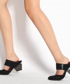 Jady Rose JadyRose | TINA Geometric Heel Black Leather Sandal New In Shoes