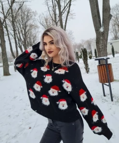 QDYH Smaibulun Doll | Smiling Santa Christmas Black Light Sweater New In Clothing