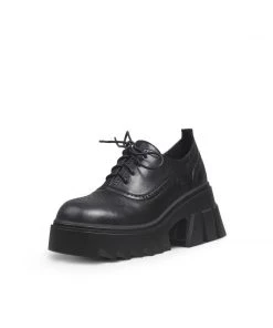 Jady Rose New In Shoes JadyRose | Vintage Black Leather Platform Oxford - Black