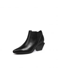Jady Rose JadyRose | Geometry-Heel Textile Contrast Black Leather Ankle Boots New In Shoes