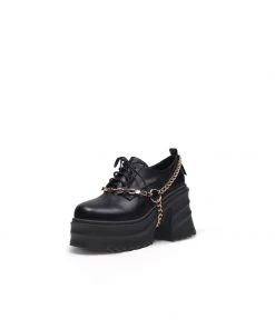 Jady Rose JadyRose | Black Leather Chain Over Chunky Heel Oxford New In Shoes