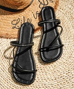 HT EN BLOOM | BLACK RHINESTONE STRAP THONG New In Shoes