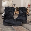 YL En Bloom | Black Ruched Back Tie-Accent Flat Comfy Combat Boots New In Shoes