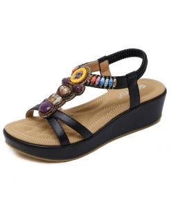 SIKETU | BLACK STONE-EMBELLISHED WEDGE
