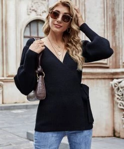 MY Smaibulun | LEONORA Bishop Sleeve Knit Top - Black