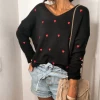 MY Smaibulun | Valentine Hearts Low V Neck Knit Sweater - Black NEW ARRIVALS
