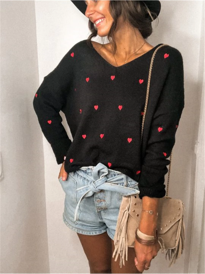 MY Smaibulun | Valentine Hearts Low V Neck Knit Sweater - Black NEW ARRIVALS 1 MY Smaibulun | Valentine Hearts Low V Neck Knit Sweater - Black NEW ARRIVALS