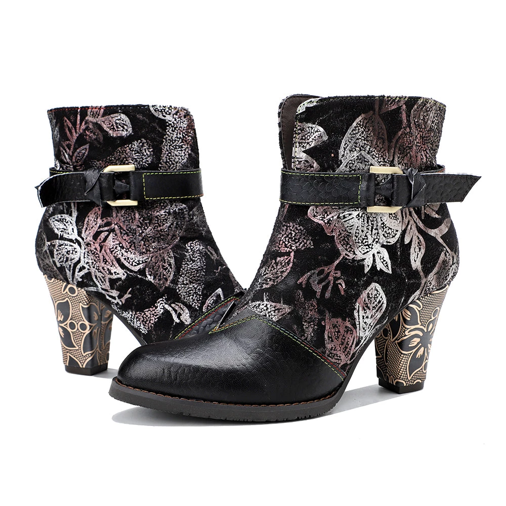 New In Shoes SOFFIA | Genuine Leather Chunky Golden Heel With Embroidered Silver Floral Heel Ankle Boots 6 New In Shoes SOFFIA | Genuine Leather Chunky Golden Heel With Embroidered Silver Floral Heel Ankle Boots