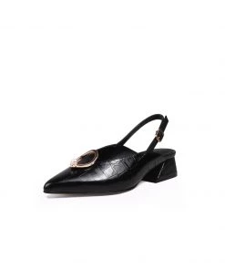 Jady Rose JadyRose | Pearl Ring Deco Croc-Embossed Leather Slingback Black 9 Jady Rose JadyRose | Pearl Ring Deco Croc-Embossed Leather Slingback Black