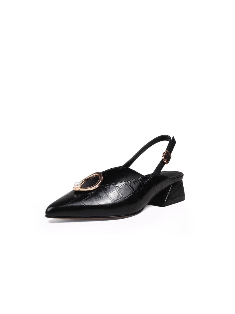 Jady Rose JadyRose | Pearl Ring Deco Croc-Embossed Leather Slingback Black 4 Jady Rose JadyRose | Pearl Ring Deco Croc-Embossed Leather Slingback Black