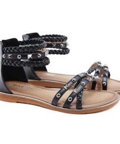 Stud Braided Ankle-Strap Sandals - SIKETU New In Shoes