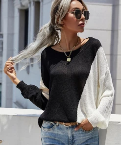 MY Smaibulun | GRANIA Two Tone Color Block Knit Sweater - Black NEW ARRIVALS