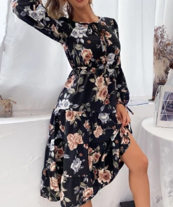 BFZY NEW ARRIVALS Smaibulun | GIVEN Floral Midi Dress - Black Print