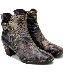 SOFFIA | Antique Prints With Metallic Stud Moto Boot