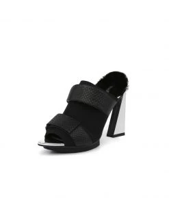 Jady Rose JadyRose | Faux Fur Back Heel Peep-Toe Sandal - Black