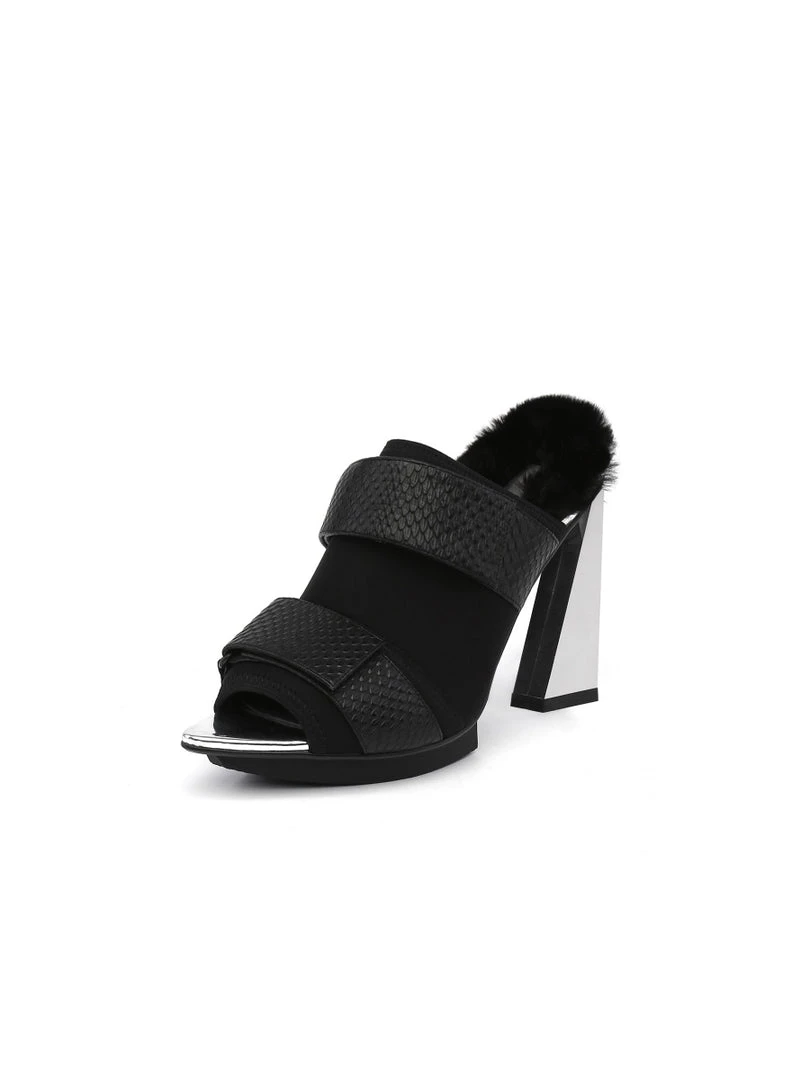 Jady Rose JadyRose | Faux Fur Back Heel Peep-Toe Sandal - Black 1 Jady Rose JadyRose | Faux Fur Back Heel Peep-Toe Sandal - Black