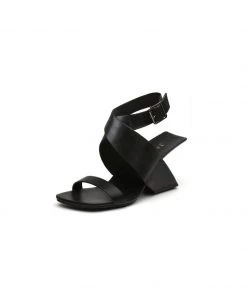 Jady Rose JadyRose | Twist Strap Open-Heel Leather Slide Sandal - Black NEW ARRIVALS