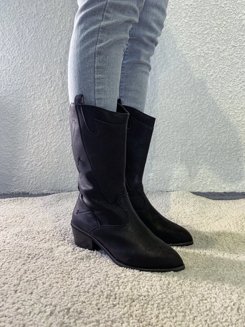 YL En Bloom | Black Pull-Tab Cowboy Knee Boots 1 YL En Bloom | Black Pull-Tab Cowboy Knee Boots