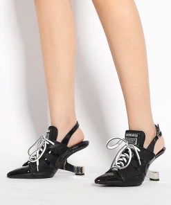 Jady Rose New In Shoes JadyRose | Calculated Tongue Black Leather Slingback