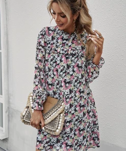 DY TERRENCE Floral Print Mini Dress - Black NEW ARRIVALS