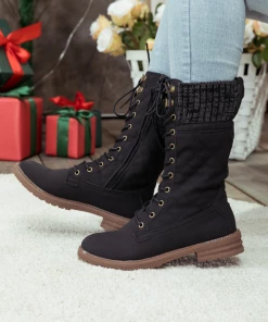 YL En Bloom | Black Plaid Pattern Sock-Lined Combat Boots New In Shoes