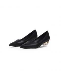 Jady Rose JadyRose | Genuine Leather Black & Crystal Bowl-Heel Pump