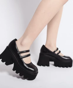 Jady Rose NEW ARRIVALS JadyRose | FILO Chunky Heel Black Leather Mary Jane