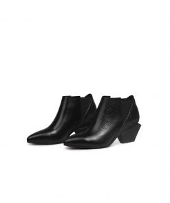 Jady Rose JadyRose | Geometry-Heel Textile Contrast Black Leather Ankle Boots New In Shoes