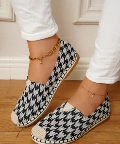 HT NEW ARRIVALS En Bloom | Black Check Pattern Canvas Upper Espadrilles Flat Boat Shoes