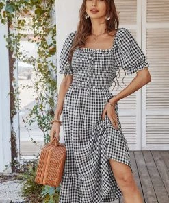 DY ELOISA Back Bow Midi Dress - Black Gingham NEW ARRIVALS