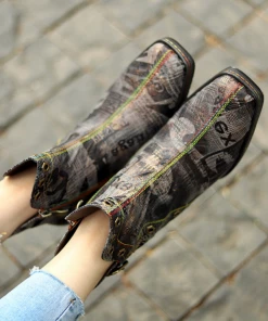 SOFFIA | Antique Prints With Metallic Stud Moto Boot