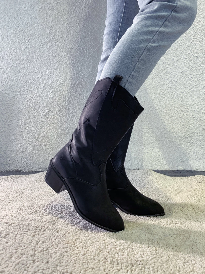YL En Bloom | Black Pull-Tab Cowboy Knee Boots 2 YL En Bloom | Black Pull-Tab Cowboy Knee Boots