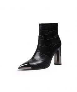 Jady Rose New In Shoes JadyRose | Black Amalee Croc-Embossed Leather Bootie