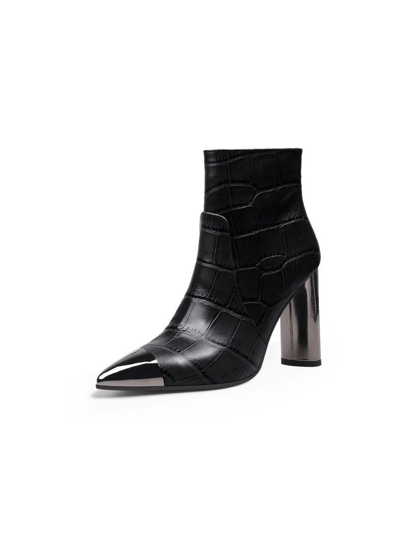Jady Rose New In Shoes JadyRose | Black Amalee Croc-Embossed Leather Bootie 2 Jady Rose New In Shoes JadyRose | Black Amalee Croc-Embossed Leather Bootie
