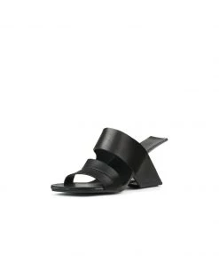 Jady Rose JadyRose | Black Cross Strap Leather Wedge Slides