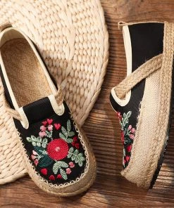 TC New In Shoes Blossom Embroidered Linen Round Toe Espadrilles Sneakers - Cactus Rose
