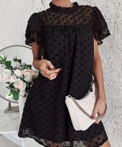 DY LOIDA Swiss Dot Tunic Dress - Black New In Clothing