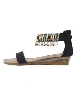 SIKETU | BLACK BEAD-ACCENT DOUBLE-STRAP SANDAL