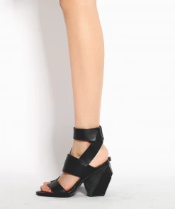 Jady Rose JadyRose | REEMA Block Heel Black Leather Gladiator