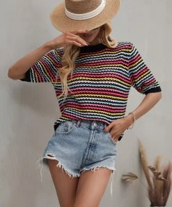 MY BEE CROCHET KNIT TOP - BLACK