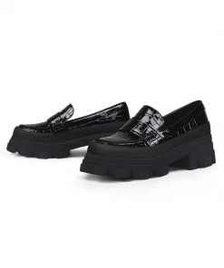 Jady Rose Shop Loafer JadyRose | Chunky Heel Croc Pattern Loafer - Black