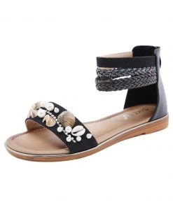 Shell & Conch Braided Ankle-Strap Sandal - SIKETU New In Shoes